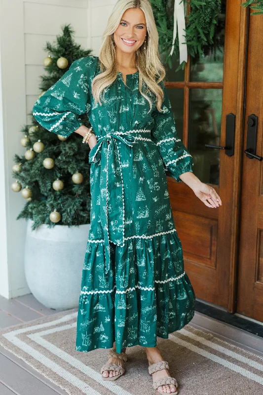 New Arrivals All Good Things Emerald Toile Midi Dress