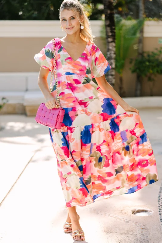 Casual Fashion Lead The Way Pink Abstract Maxi Dress