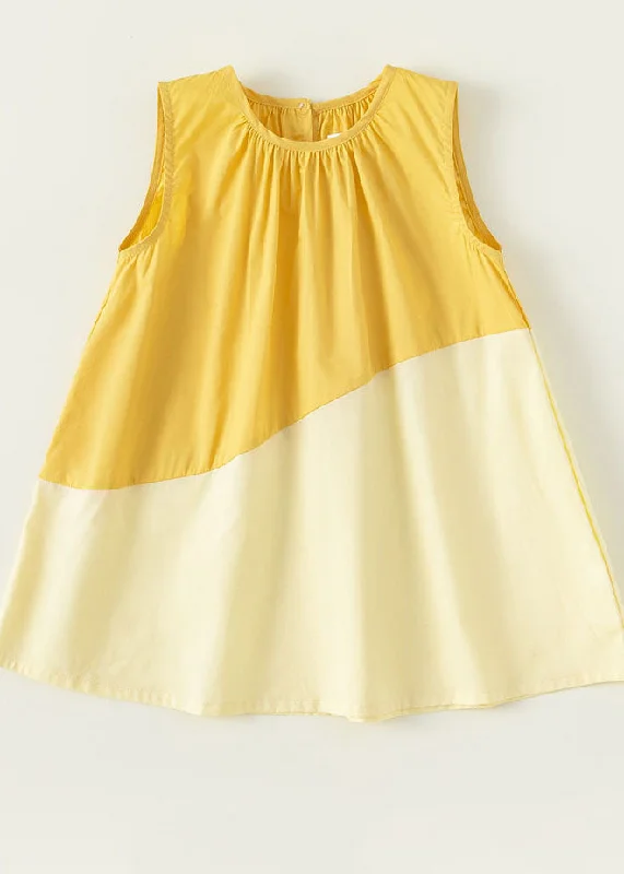 Clearance Sale Unique Yellow O Neck Patchwork Cotton Baby Girls Dresses Sleeveless