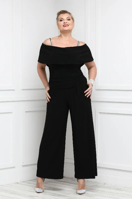 Shop Ladies Clothes Women's Cold Shoulder Ruched Waist Jumpsuit - Wedding Guest Outfit