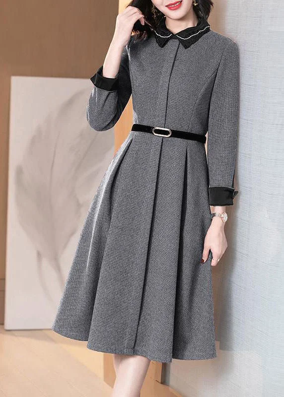 Explore What's New Handmade Grey Turn-down Collar Exra Large Hem Cotton Dresses Long Sleeve