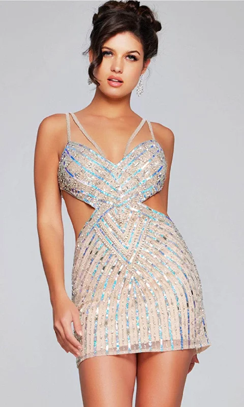 Comfortable Chic Jovani 400610 - Sequin Sleeveless Cocktail Dress