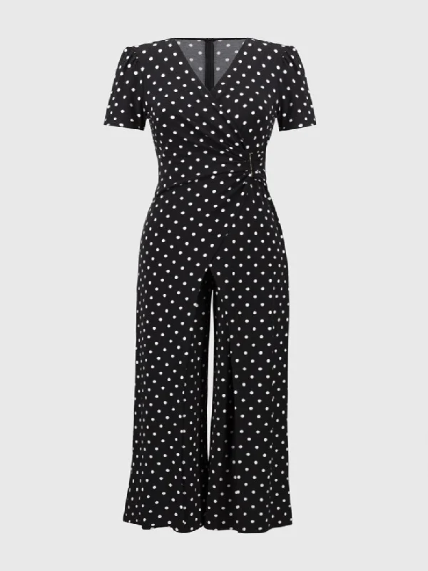 Special Offer Silky Knit Dot Print Wrap Culotte Jumpsuit by designer Joseph Ribkoff Style 251008