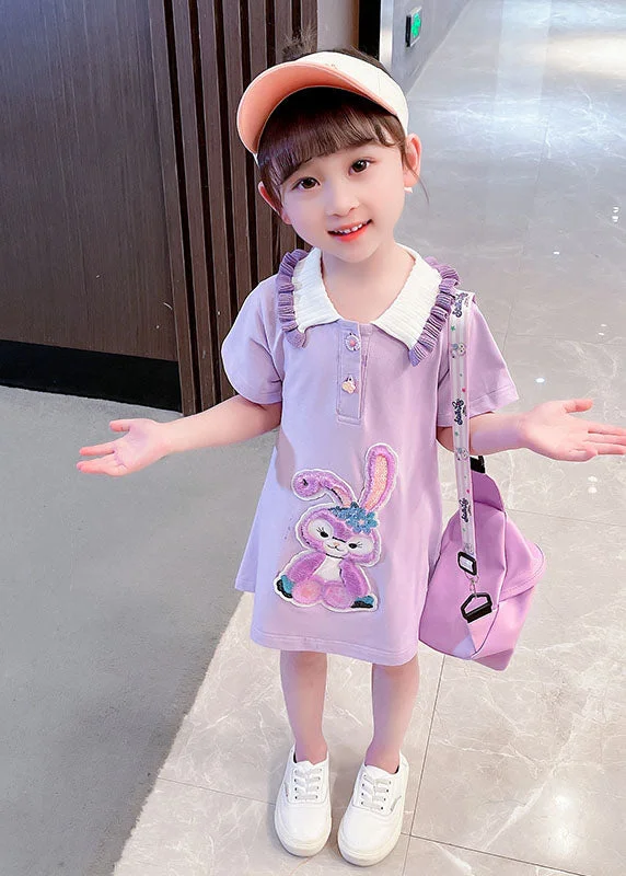 Big Sale Event Purple  Patchwork Cotton Baby Girls Dress Ruffled Summer