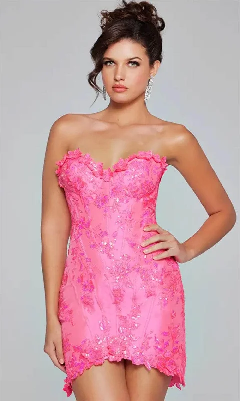 Effortless Everyday Wear Jovani 40380 - Floral Appliqued Sweetheart Cocktail Dress