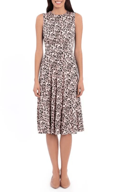 Comfy Women's Outfits for Daily Wear London Times T5758M - Sleeveless Floral Print Midi Dress