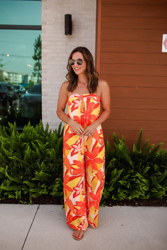 Timeless Women's Fashion Styles Tied Printed Tube Wide Leg Jumpsuit