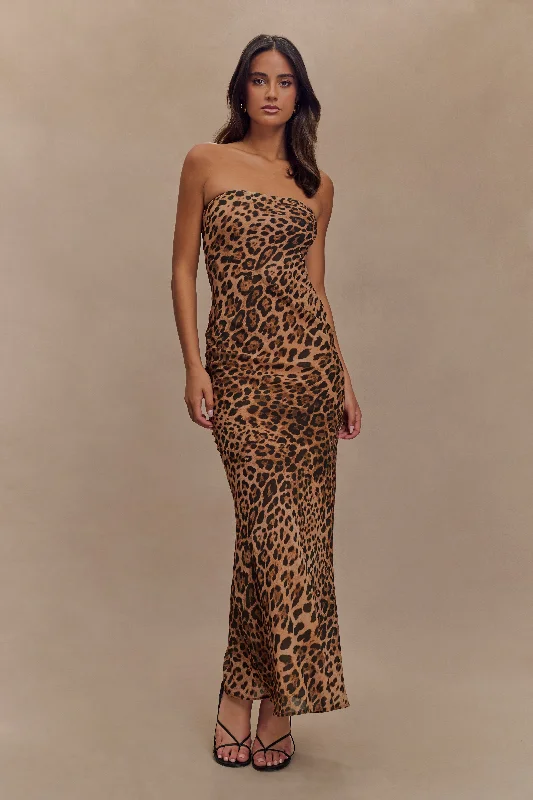 Versatile Wardrobe Essentials Breanna Strapless Chiffon Maxi Dress - Leopard Print