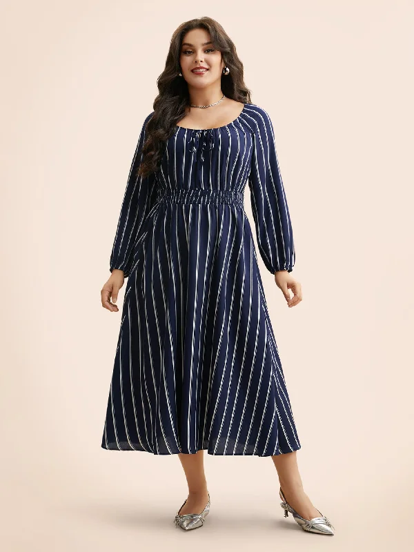 Trend Alert Striped Shirred Lantern Sleeve Maxi Dress