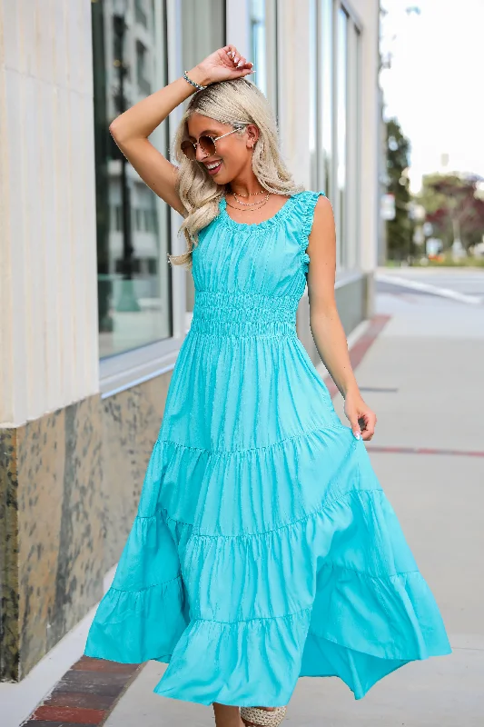 Big Sale Event Beautiful Perception Blue Tiered Maxi Dress