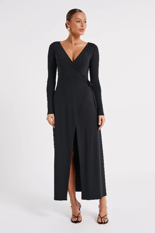 Hot Brand Discounts Gillian Recycled Nylon Wrap Maxi Dress - Black