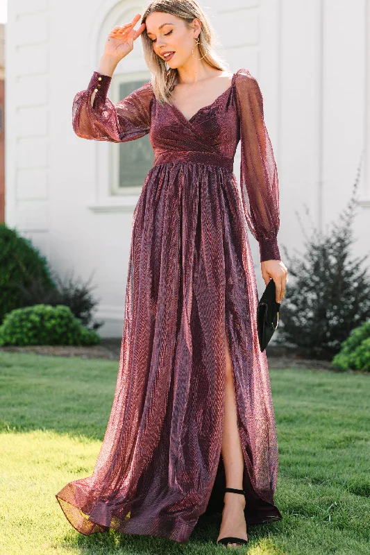 New Arrivals In A Fantasy World Wine Red Long Sleeve Maxi Dress