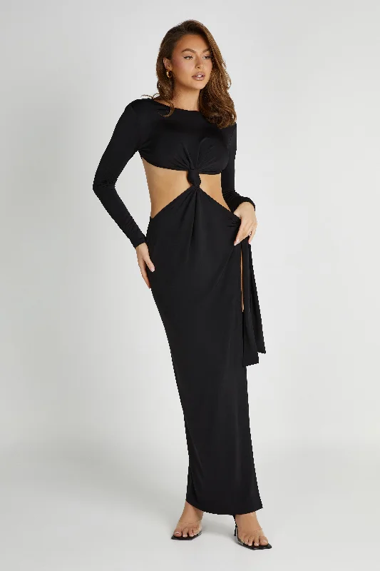 Chic Outfits Kiandra Slinky Knot Maxi Dress - Black