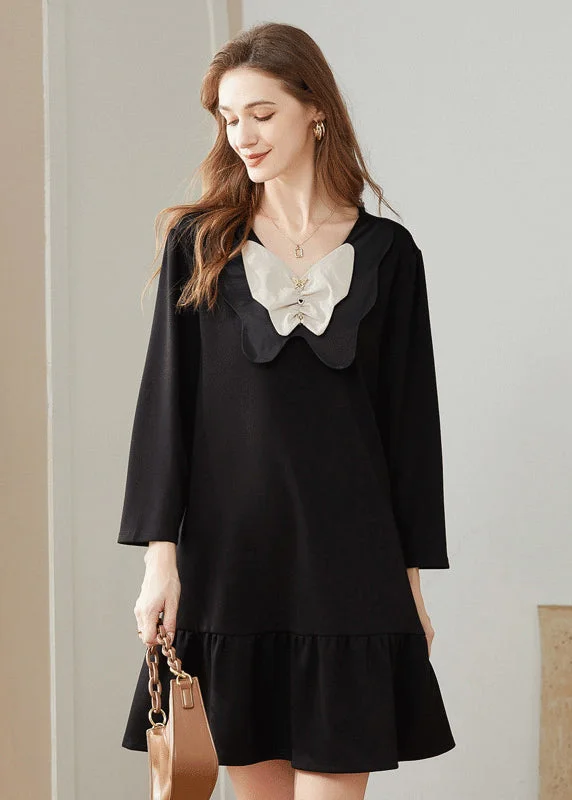 Casual Yet Stylish Separates Simple Black Bow Original Design Cotton A Line Dress Spring