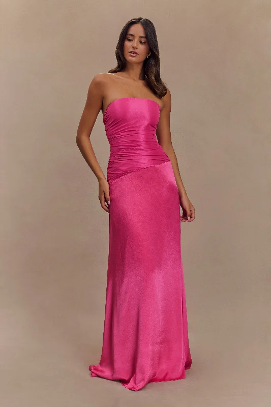 Style Breakthroughs Serena Strapless Taffeta Maxi Dress - Crimson Pink