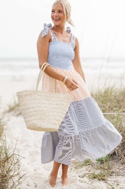 Save Big Love You Dearly Chambray Blue Colorblock Maxi Dress