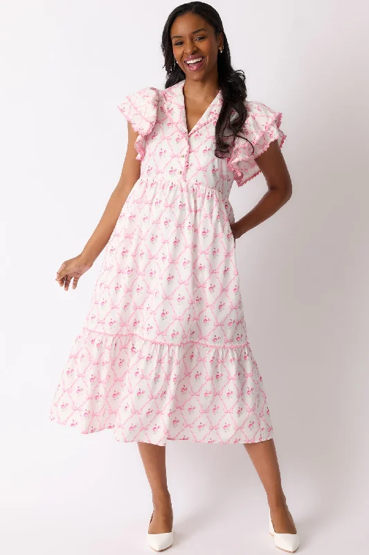 Special Offer For You Brunch & Beyond Cotton Light Pink Floral Midi Dress