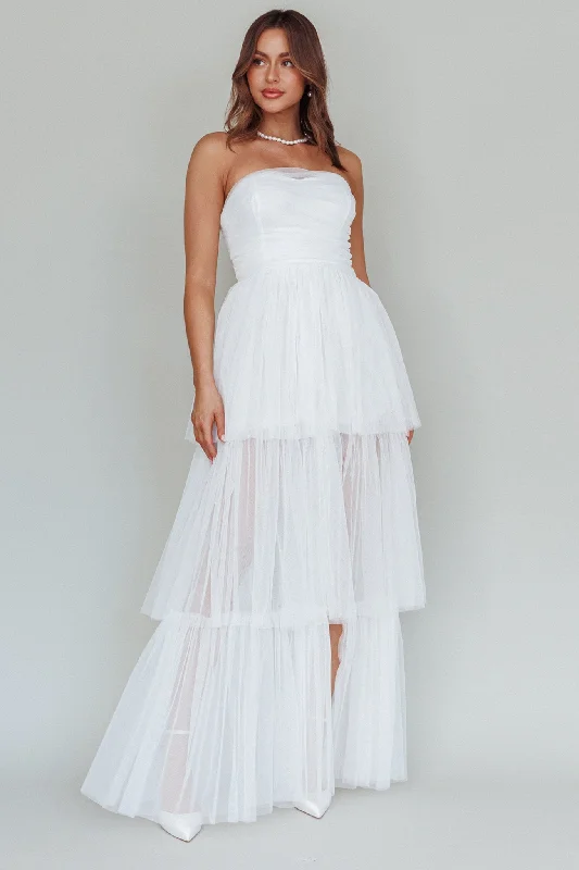 Exclusive Discount Haeven Tiered Strapless Maxi Dress White