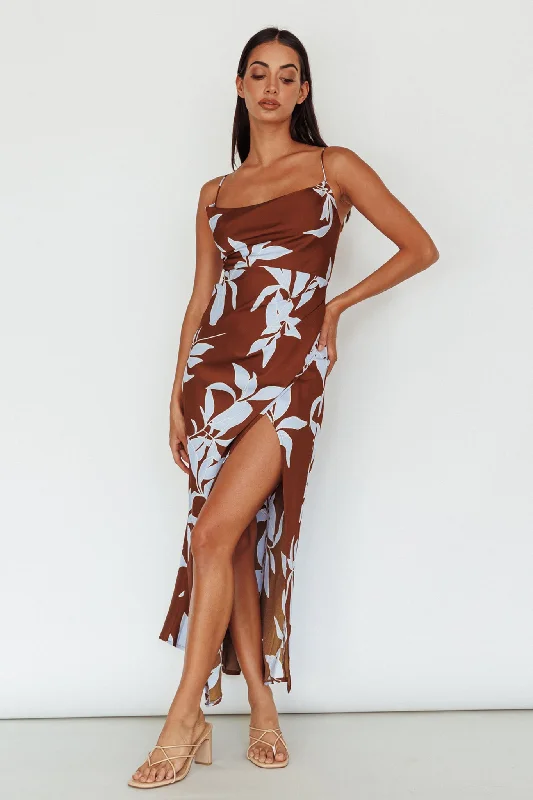 New Arrival Discounts Morea Cowl Neck Maxi Dress Floral Brown