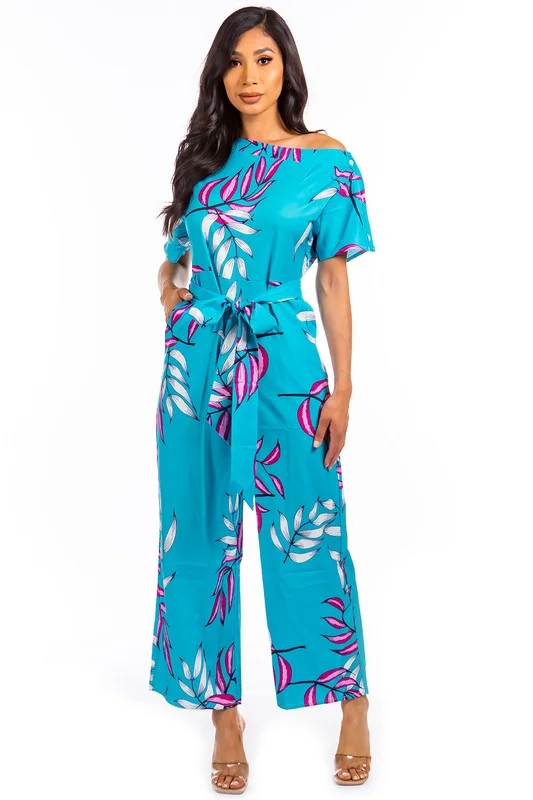 Affordable Women's Clothing Sale Online SEXY BLUE FLORAL JUMPSUIT