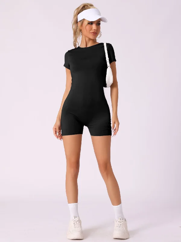 Casual Dresses for Women Backless Round Neck Short Sleeves Leotard Romper