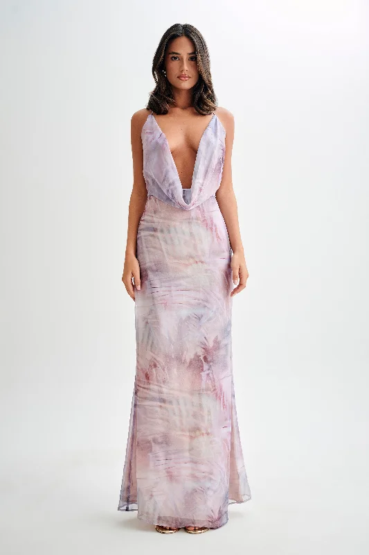 Day To Night Styles Attina Cowl Chiffon Maxi Dress - Mermaid Shell Print