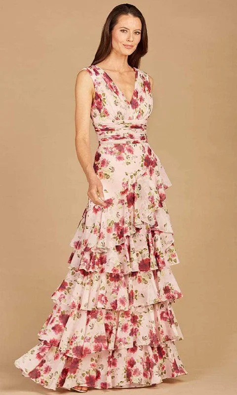 End of Season Sale Lara Dresses 29249 - Sleeveless V-Neck Printed Long Dress