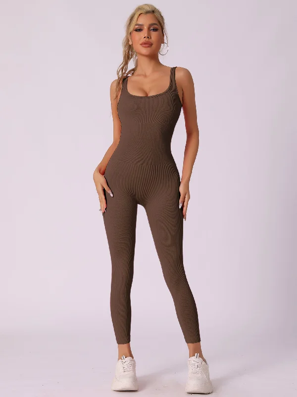 Designer Women's Fashion Online U Neck One Piece Sleeveless Ribbed Workout Unitard Jumpsuit