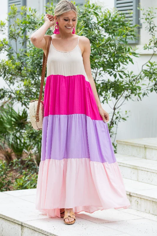 Trendy Women's Dresses Online Dreamland Pink Colorblock Maxi Dress