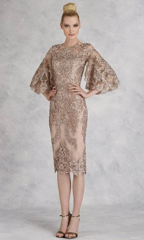 Timeless Elegance Redefined Janique - W2068 Quarter Tulip Sleeves Lace Appliqued Sheath Dress