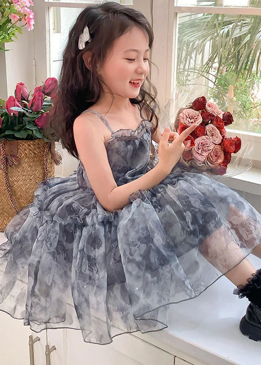 Relaxed Fashion Cute Grey Ruffled Patchwork Tulle Baby Girls Dresses Sleeveless