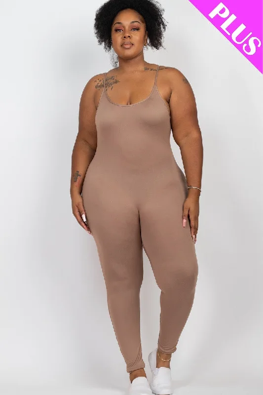 Trend Forward Threads For Her Plus Size Solid Bodycon Cami Jumpsuit