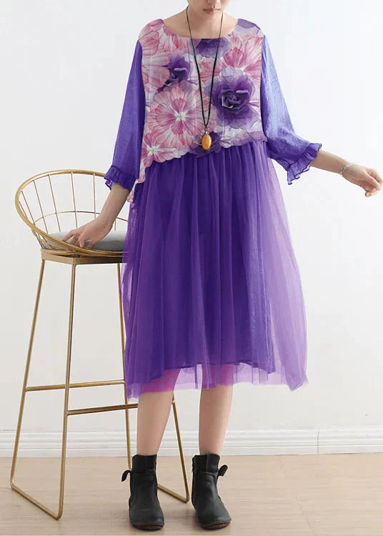 Forward Trendsetter 2024 purple flower Tull Maxi dresses patchwork chiffon Summer Dresses