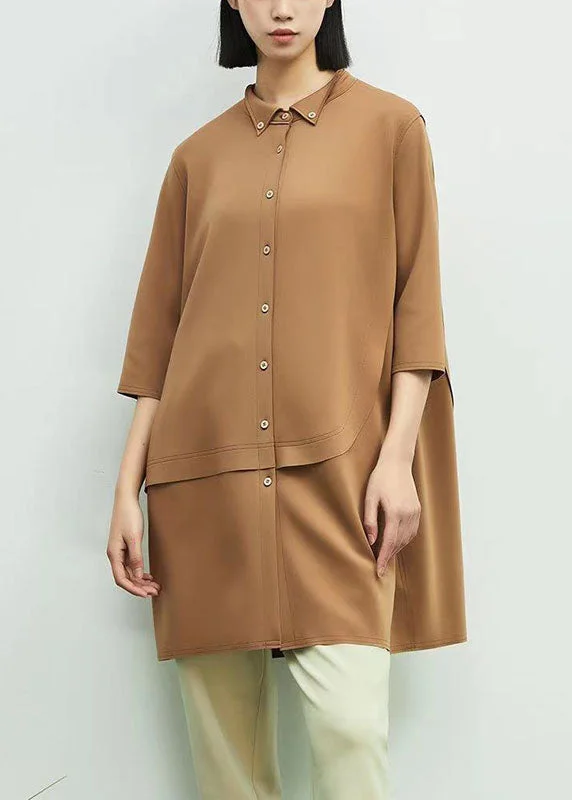 Flash Discount Chic Khaki Peter Pan Collar Asymmetrical Patchwork Cotton Dresses Spring