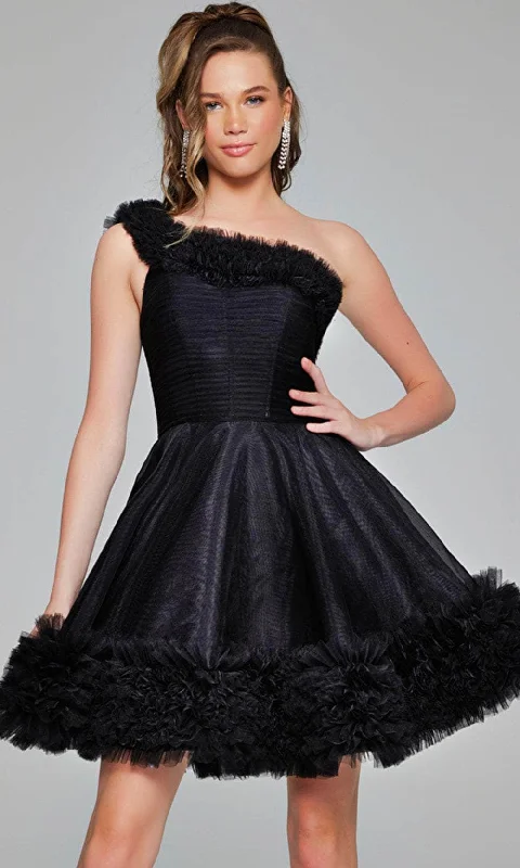 Versatile Outfits Jovani 39665 - Ruffle Trimmed Asymmetric Cocktail Dress