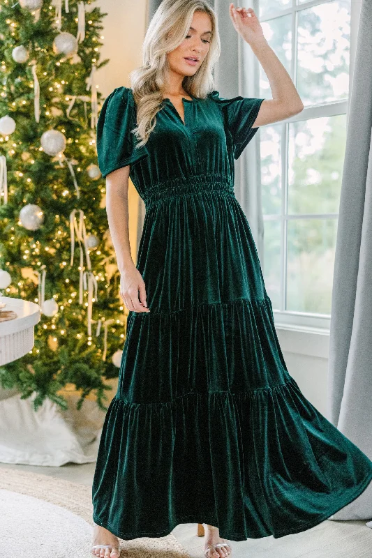 Vintage Women's Fashion Always Turn To You Emerald Green Velvet Maxi Dress