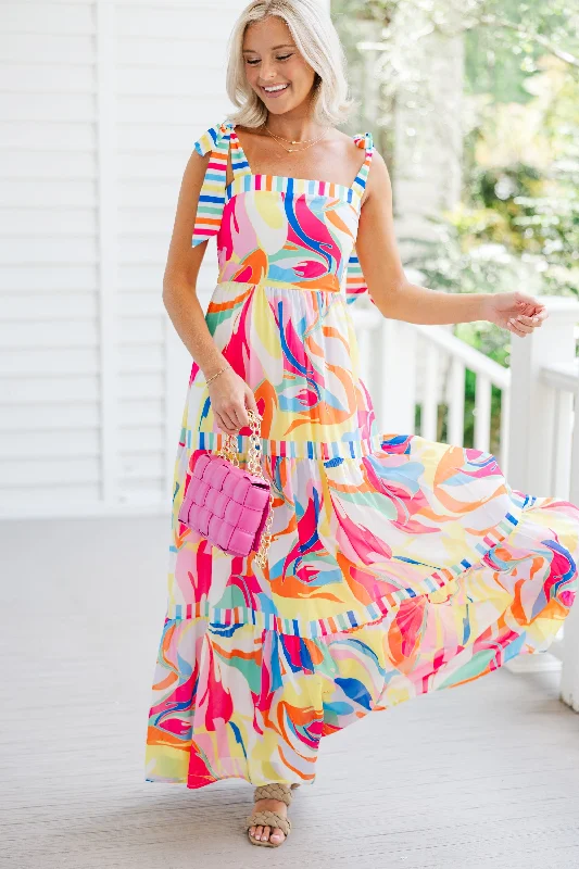 Trend Leading Collection At This Point Pink Multi Abstract Maxi Dress