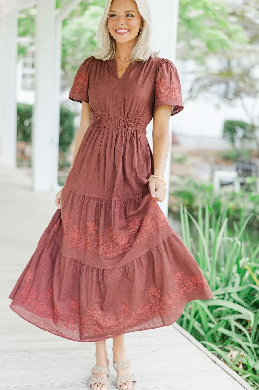 Casual and Comfortable Outfits It's A Dream Burgundy Red Embroidered Maxi Dress