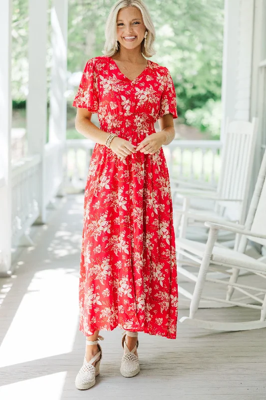 Flash Sale, Don't Miss Keep You Close Red Floral Maxi Dress