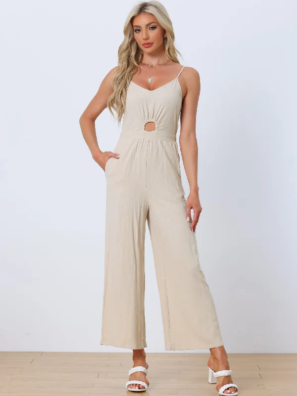 Chic Outfits Casual Spaghetti Strap Cut Out Wide Leg Jumpsuit