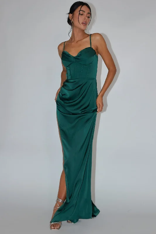 Affordable Online Boutiques Secret Sweetheart Neckline Split Maxi Dress Hunter Green