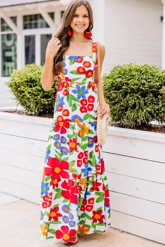 Fashion-forward Women's Wear Create The Fun White Floral Maxi Dress