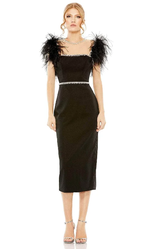 Limited Time Offer Mac Duggal 11438 - Tea Length Feather Sleeve Dress