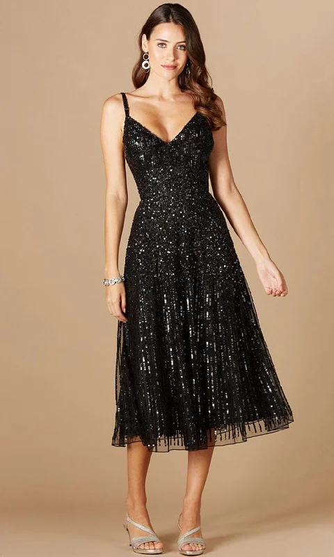 Chic And Trendy Lara Dresses 29347 - Glittery Sequined Sleeveless Tea Length Dress