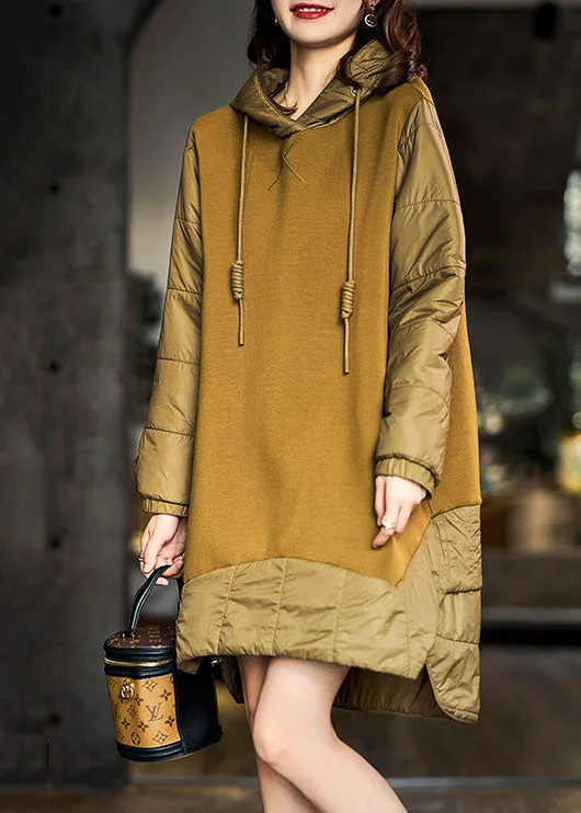 Exclusive Discount Diy Light Green Hooded Patchwork Fine Cotton Filled Sweatshirts Dress Winter