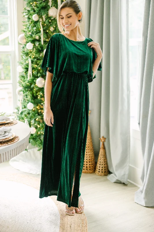 Trendy Women's Outfits for Casual Wear Out On The Dance Floor Emerald Green Velvet Maxi Dress