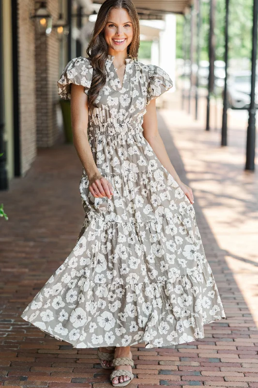 Chic Style, Always In Vogue Take Note Taupe Floral Maxi Dress