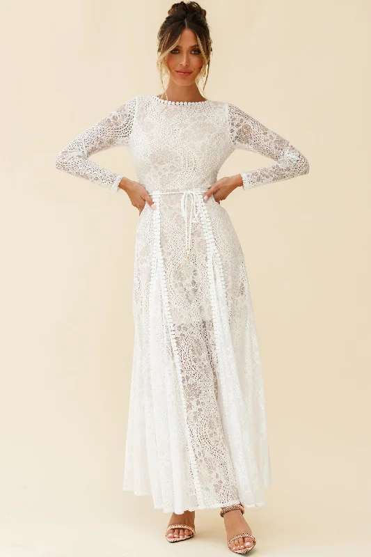 Women Wear Brands Palm Springs Long Sleeve Lace Overlay Maxi Dress White