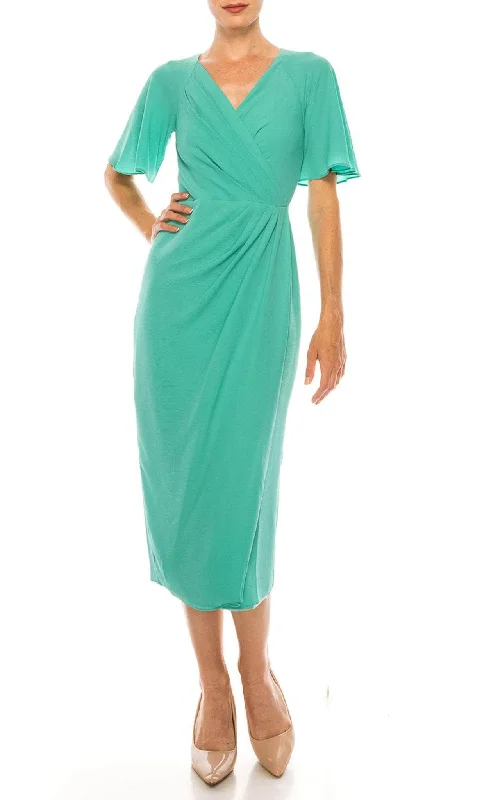 Final Sale Maggy London G4077M - V-Neck Tea Length Formal Dress