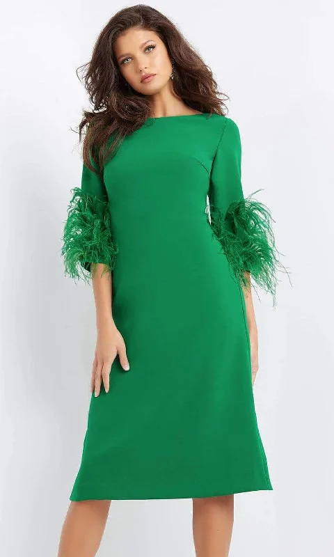 Chic & Cozy Apparel Jovani - 07341 Feather Fringed Quarter Sleeve Dress